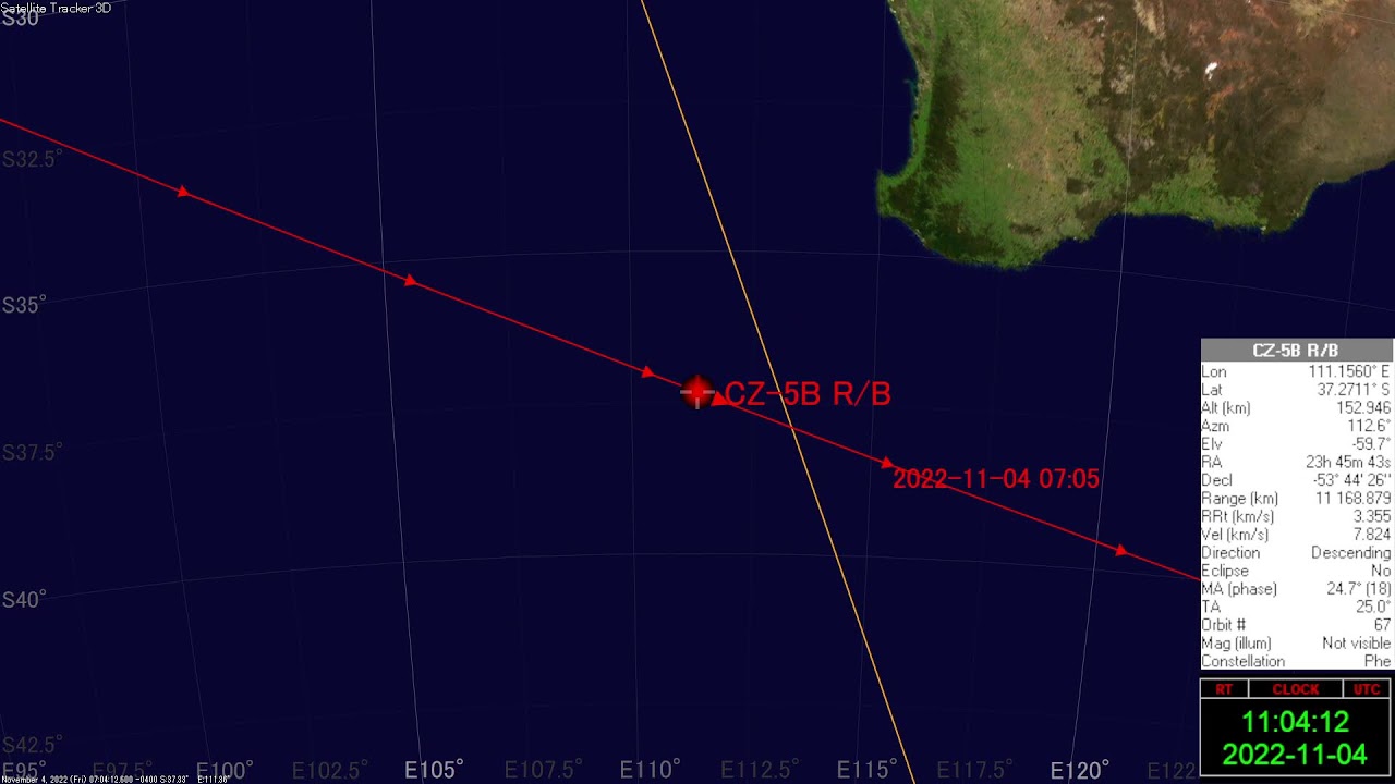 Long March 5B Reentry Live Tracker  (2022-143-B)