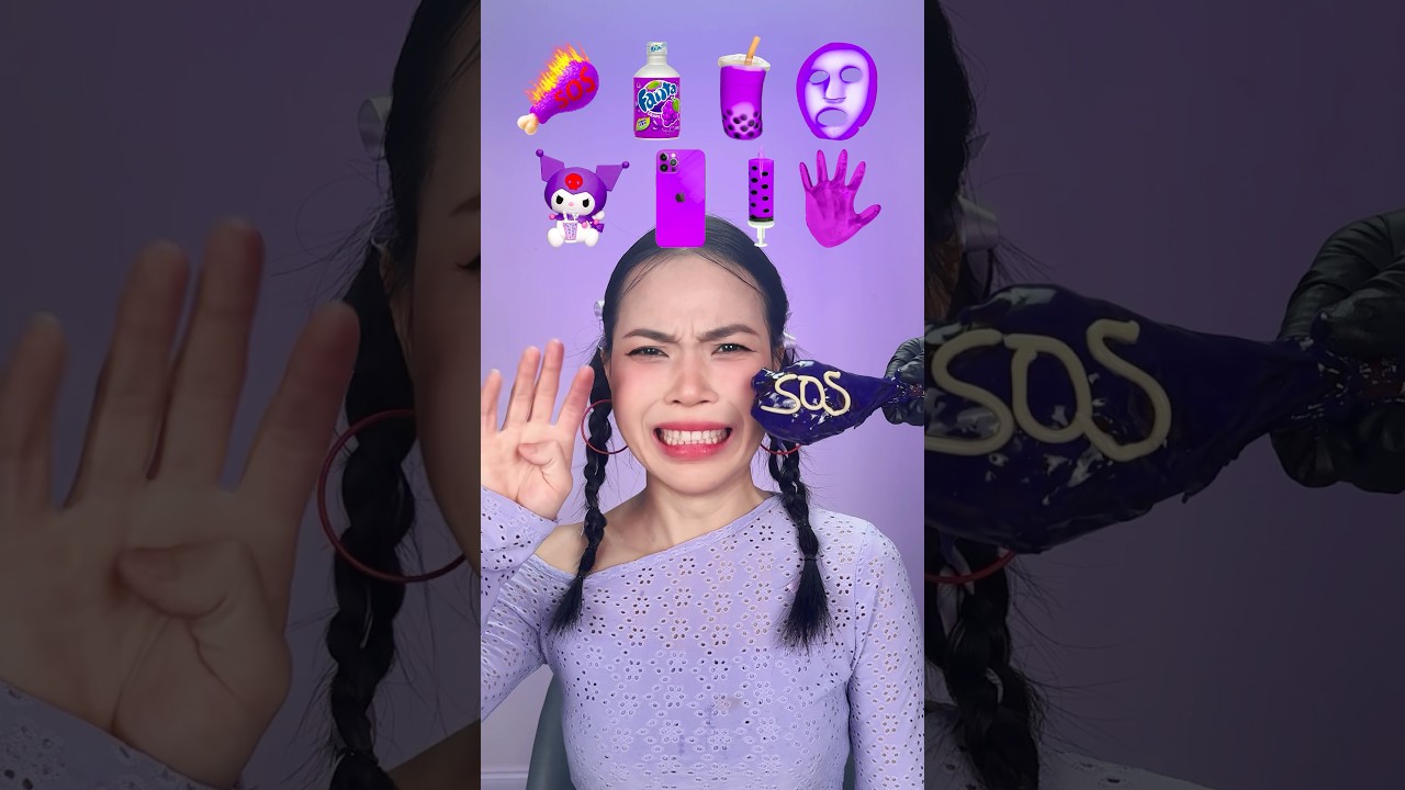 ASMR Mukbang 💜☔️😈 Eating Random Purple Food Color #funny #shorts #mukbang #eating #food