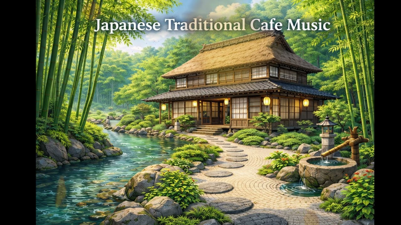 Japanese Traditional Cafe Music ☕🎋 Relaxing Zen Garden & Bamboo Forest Ambience | Peaceful Study