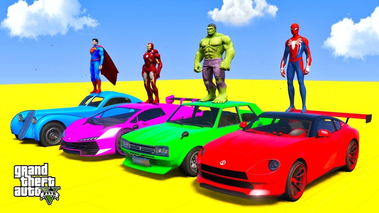 GTA 5 Spider-Man vs Superheroes Crazy Ramp Challenge with Super Cars | Episode 25