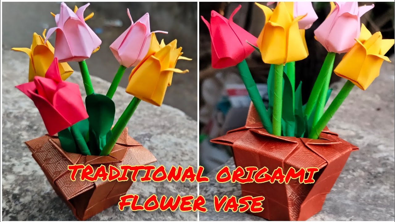 TRADITIONAL ORIGAMI FLOWER VASE || DIY FLOWER VASE