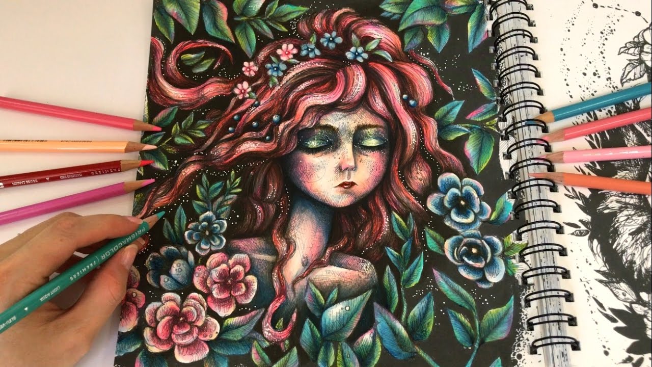 Ticket To Dreams - Skin & Hair Coloring | Adult Coloring Book by Karolina Kubikowska