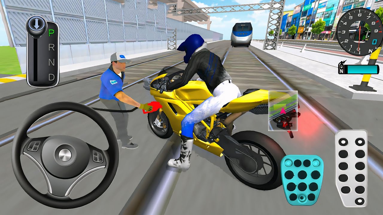Yellow Brand New Bike Vs Bullet Train 3d Driving Class android game play video || Car Game #cargame