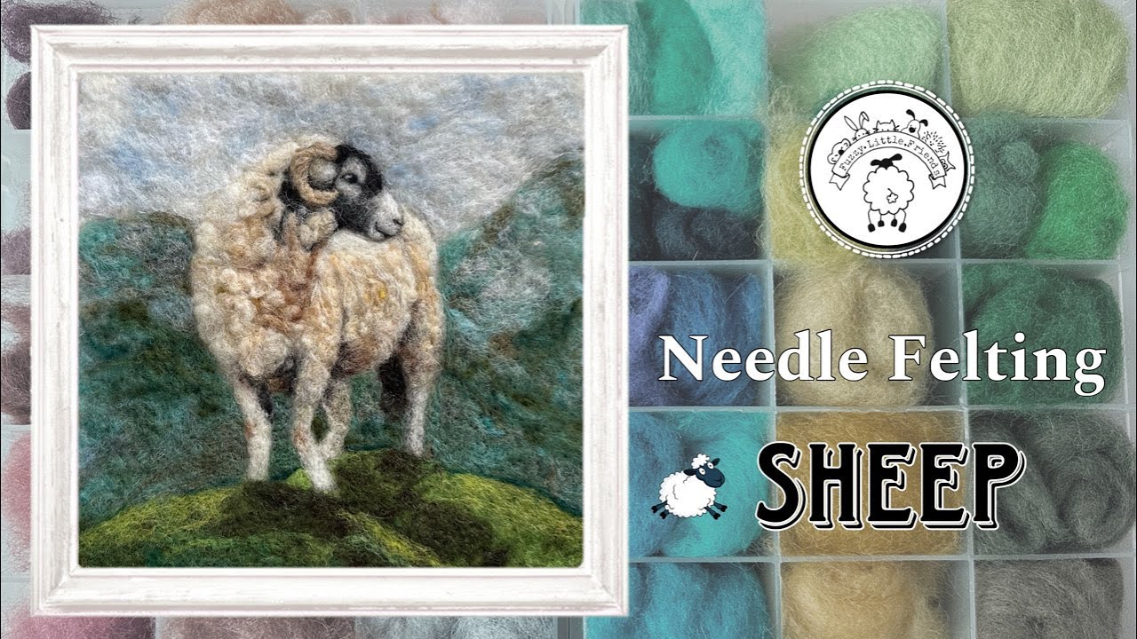 NEEDLE FELTING SHEEP, 2D NEEDLE FELTING #FarmArtChallenge #needlefelting #woolpainting #woolart