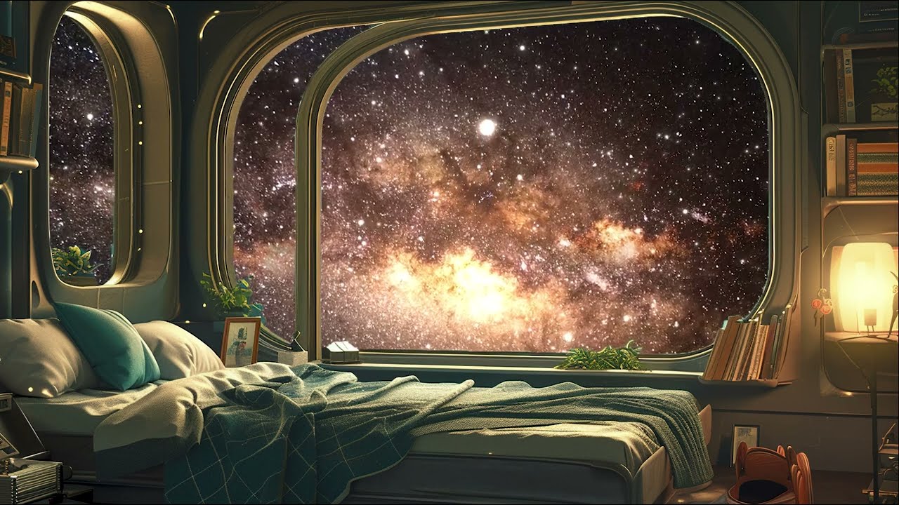 Galactic Chill Bedroom | Outer Space Views, Lofi Beats, Otherworldly Relaxation Cinemagraph