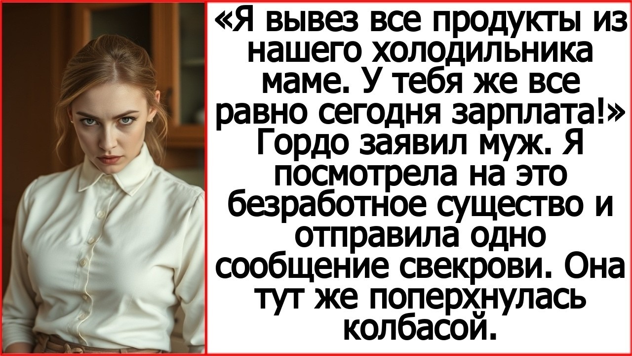 Я вывез все продукты из нашего холодильника маме. У тебя же все равно сегодня зарплата! Заявил муж