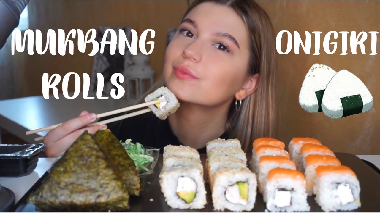 MUKBANG ROLLS, ONIGIRI | МУКБАНГ: РОЛЛЫ, ОНИГИРИ И САЛАТ ЧУКА | Eating, no ASMR