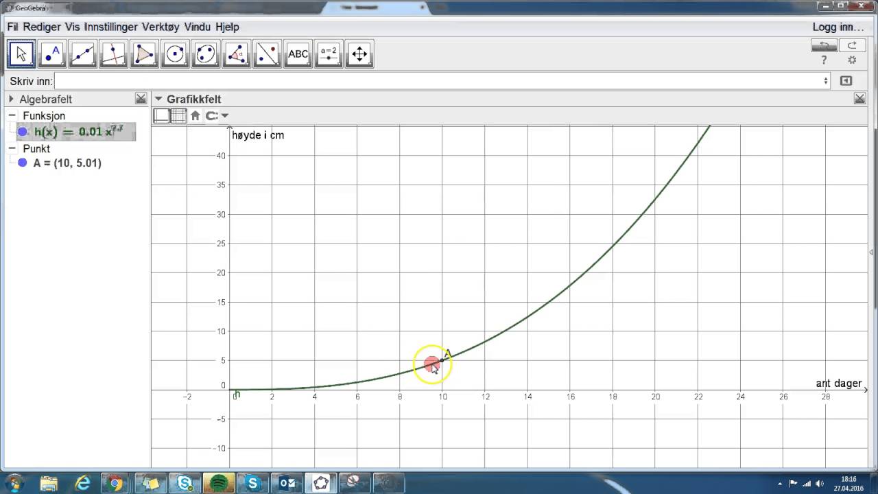 Gjennomsnittlig vekstfart i Geogebra 2p