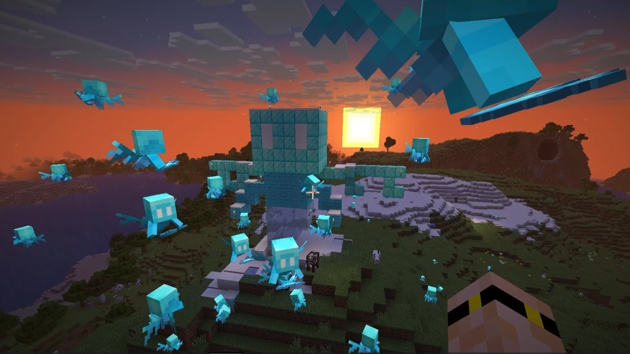 Allay Statue build, surrounded by Allays in Creative Minecraft! Guardian Angel of the village!