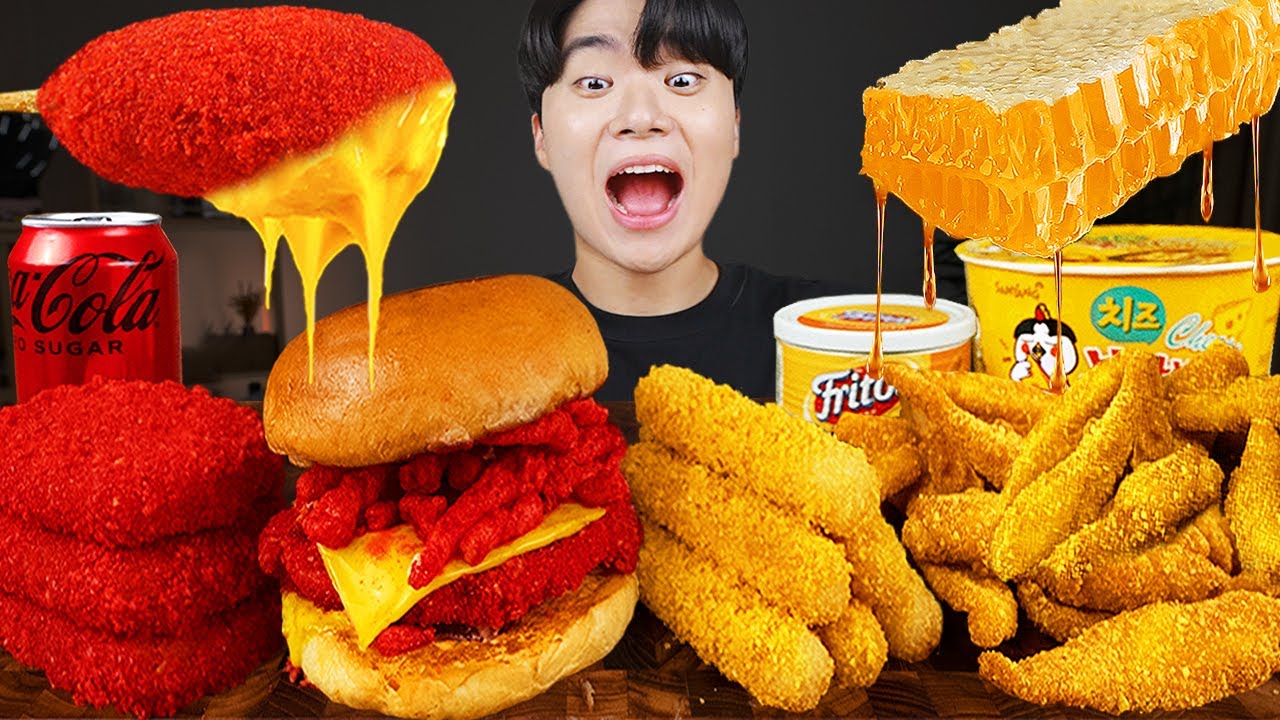 ASMR MUKBANG | гамбургер, Сырная палочка, Огненная лапша, хотдог рецепт блюда принимать пищу
