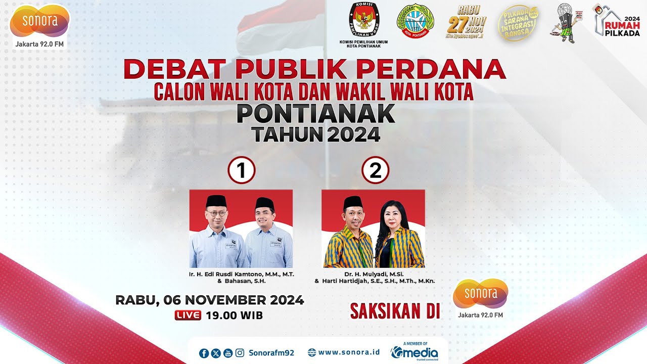 🔴[LIVE] Debat Publik Perdana Calon Wali Kota dan Wakil Wali Kota Pontianak Tahun 2024