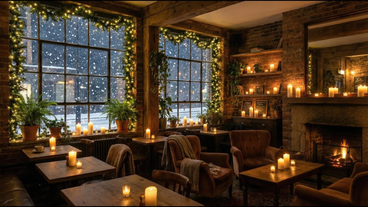 Quiet Cozy Cafe Jazz Piano Candlelight Winter Ambience for Calm Focus, Deep Sleep