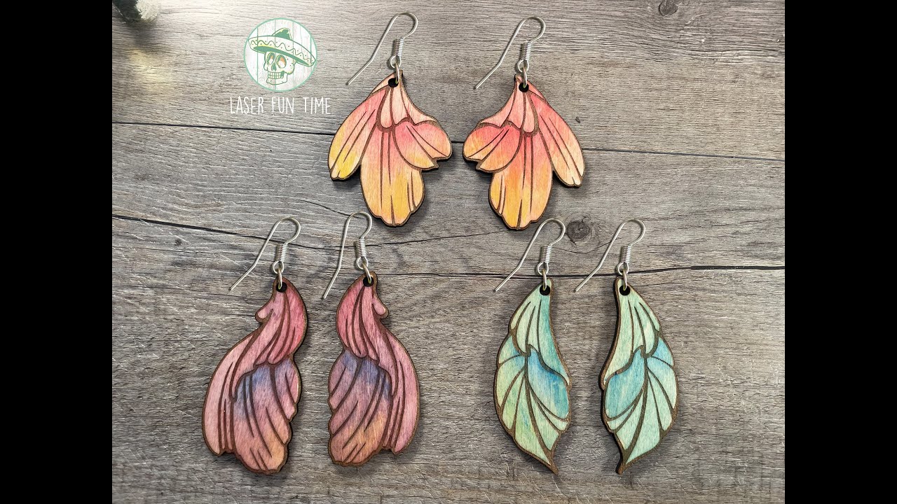 Flower and Leaf Earrings Wooden Laser Cut File Painting Guide