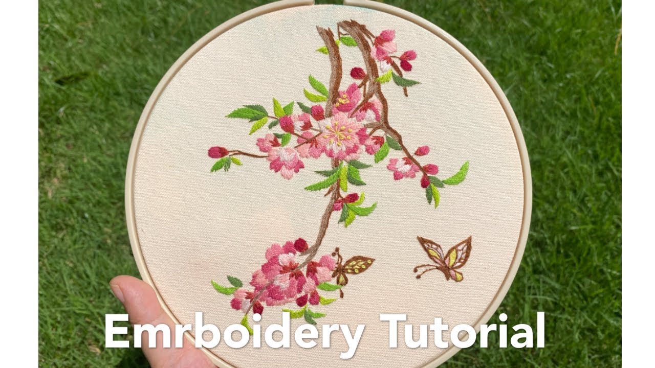Hand Embroidery Tutorial— Peach Blossom & Butterflies Kit (Long & short stitch)