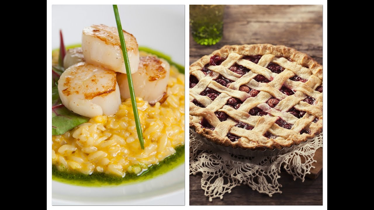 Pan Sear Sea Scallop with Eggplant Risotto and Fresh Cherries Pie