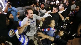 Protesters turn violent outside Trump rally in California