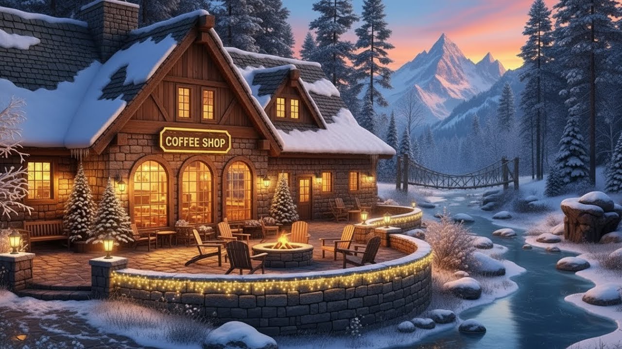 Deep Winter Night Jazz ❄️ Snowy Cafe Atmosphere & Cozy Fireplace Sounds
