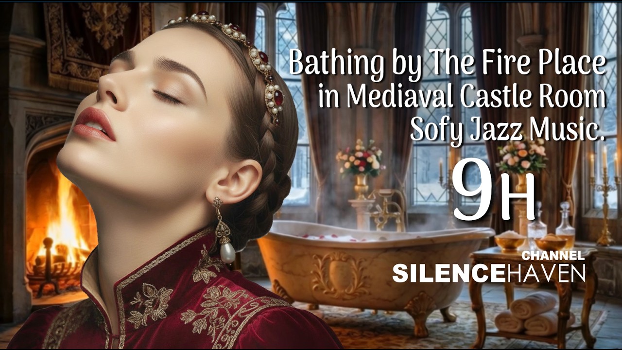 Bathing by The Fire Place / Medieval Castle Room & Soft Jazz Music 9H