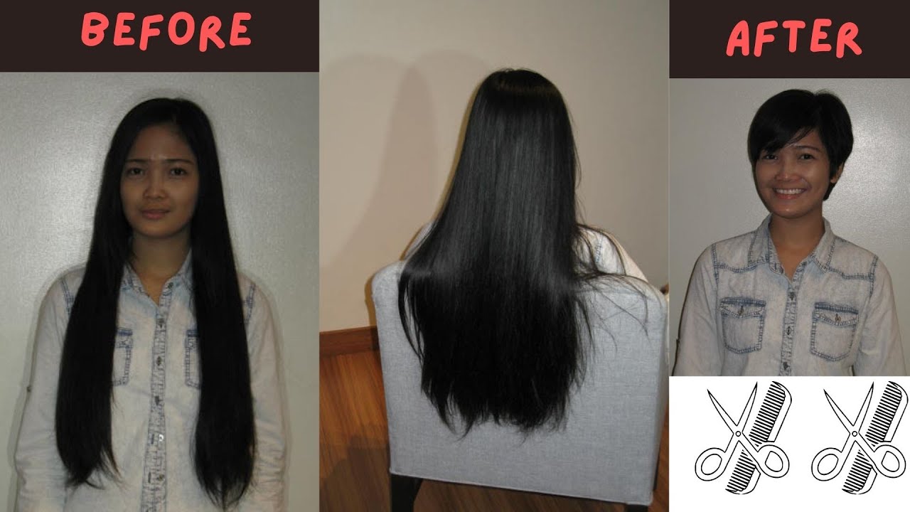 cute friendly girl long shiny hair cut short #ladieshaircut #haircut #pixie  #longtoshort #hairstyle