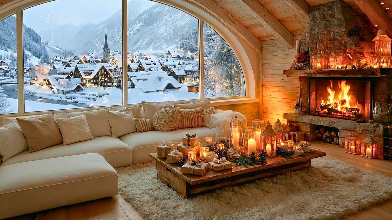 Winter Fireplace Ambience ❄️ Peaceful Piano Music for Stress Relief & Deep Sleep