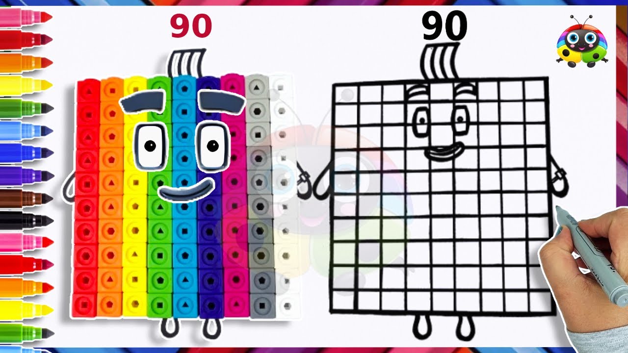 NUMBERBLOCK 90 Drawing & Coloring Tutorial For Kids  | Easy Drawings For Kids