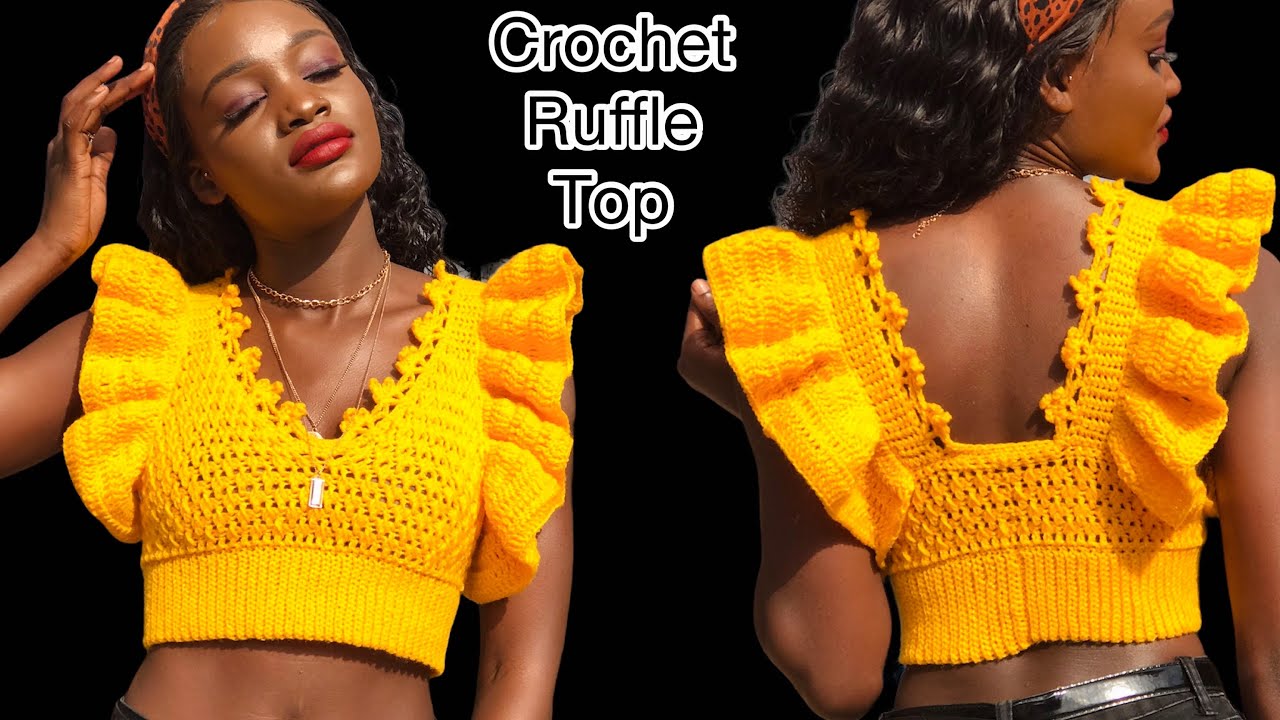 Crochet V-Neck Ruffle Top