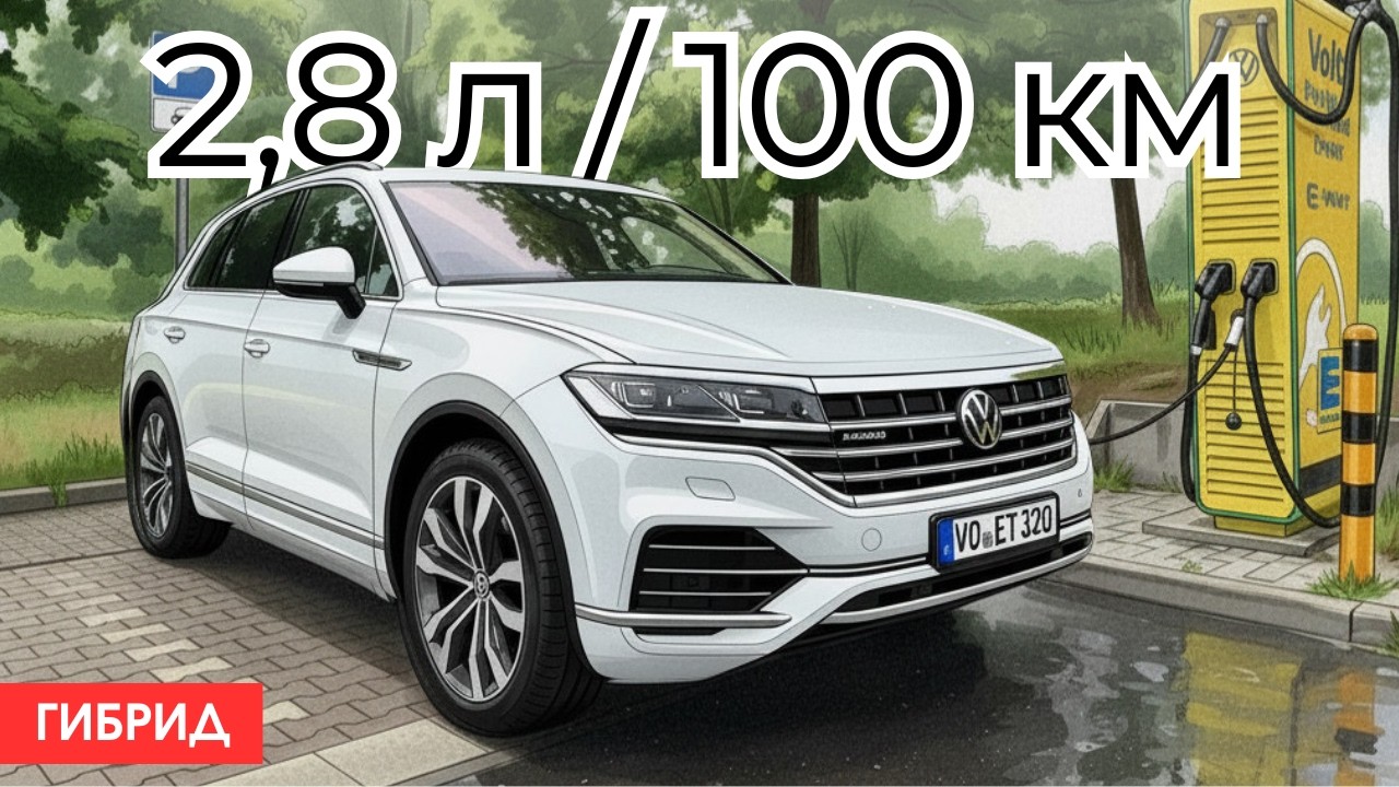 Туарег с расходом бензина 2,8 л/100 км. Пока не разрядится батарея...