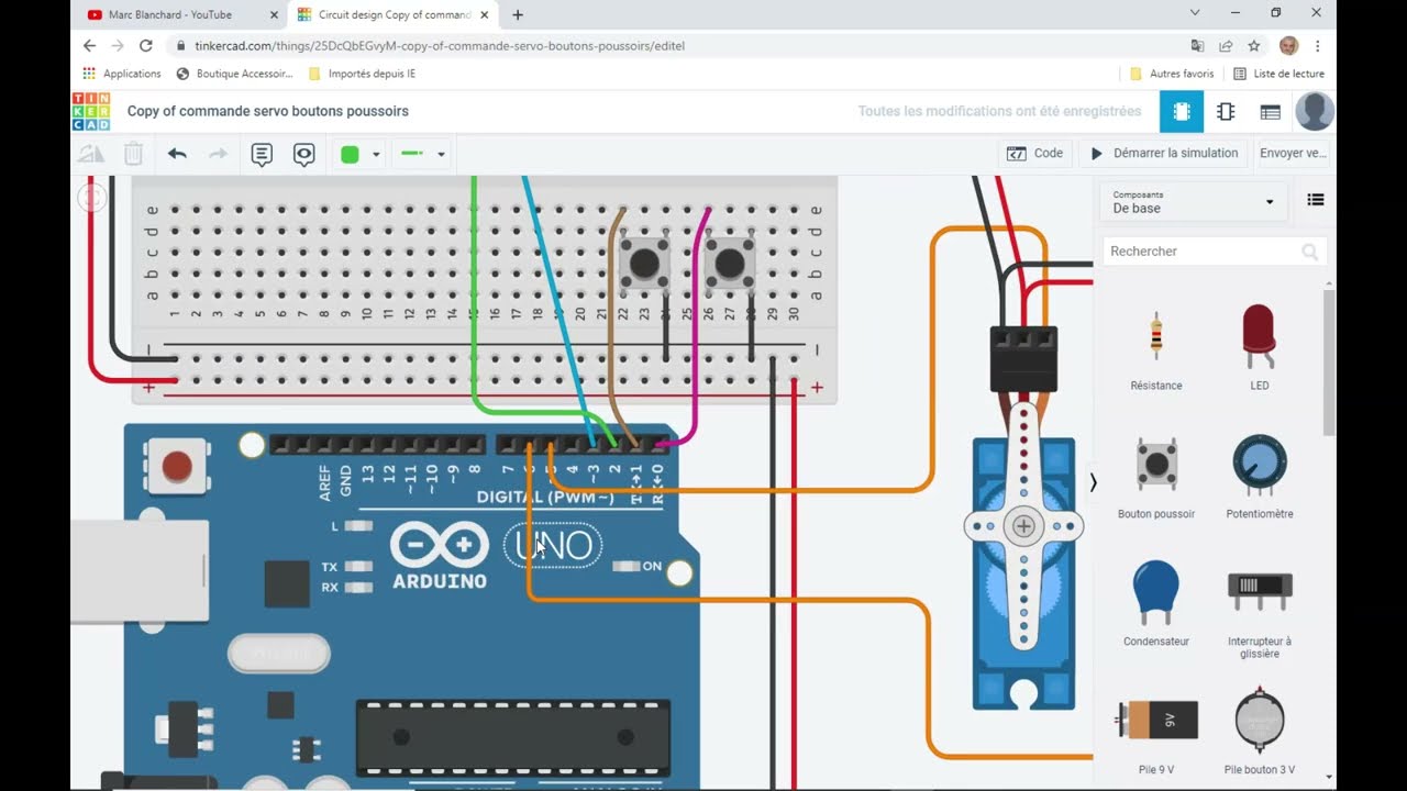 Arduino débutant 2 servos avec boutons poussoirs