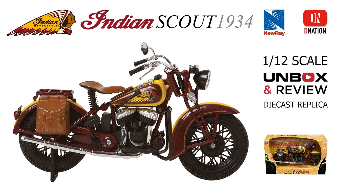 Indian Scout (1934) 1:12 Scale Diecast Motorcycle by New Ray Unboxing and Review - Dnation