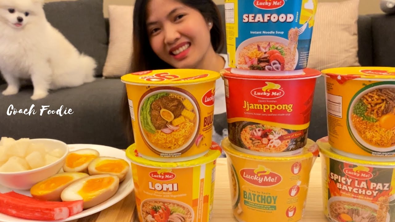 ASMR EATING FILIPINO CUP NOODLES MARINATED EGGS | Lucky Me cup noodles real mukbang | Coach Foodie