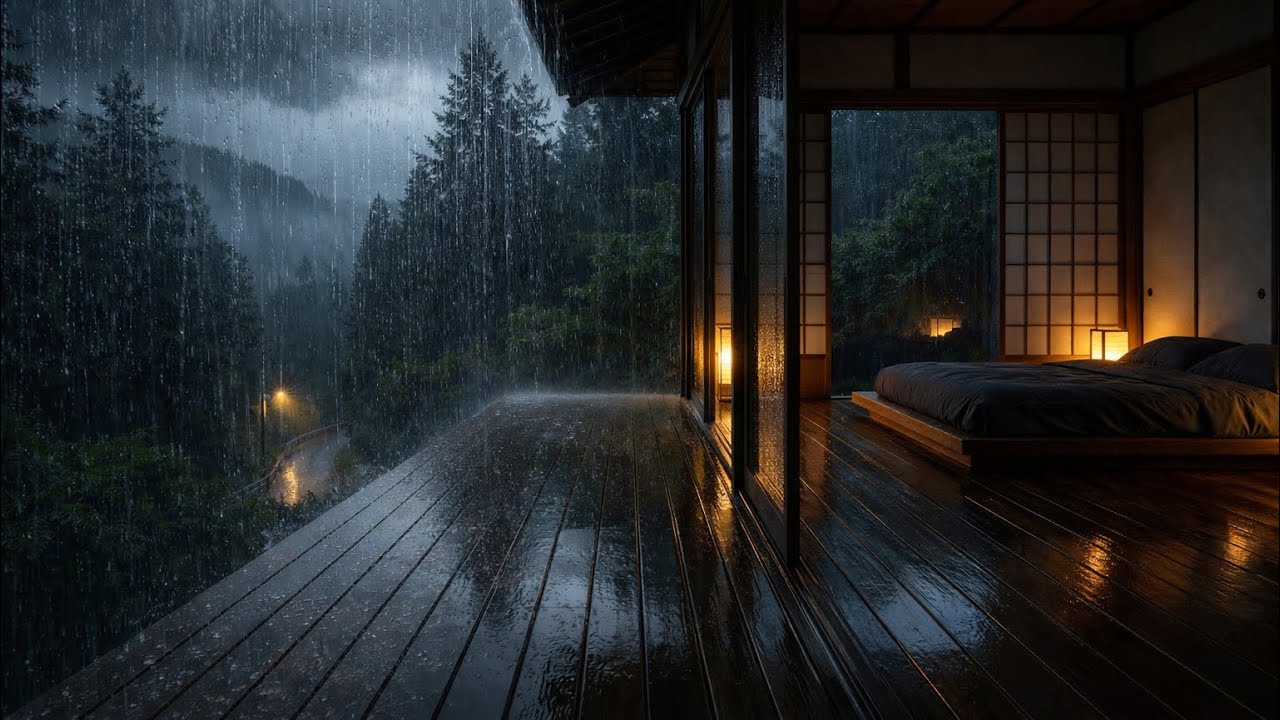 Rain Sounds for Deep Sleep | Dark Cabin Bedroom  | 8 Hours | No Music | 4K 