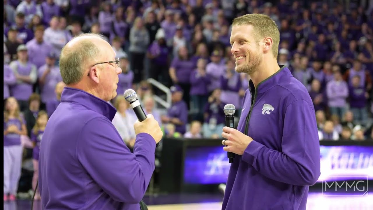 Head Football Coach Collin Klein continued the homecoming celebration at the Men’s Basketball game.