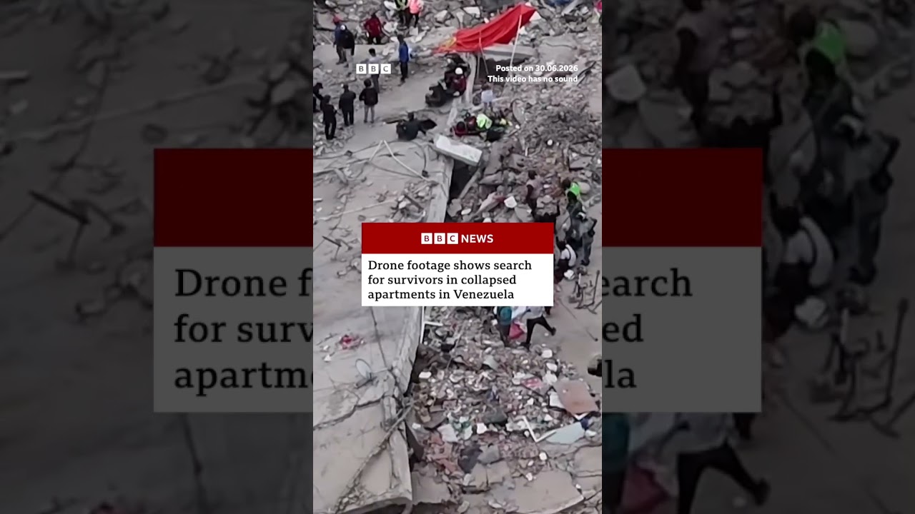 Drone footage shows continued rescue efforts in Venezuela after earthquakes. #Venezuela #BBCNews