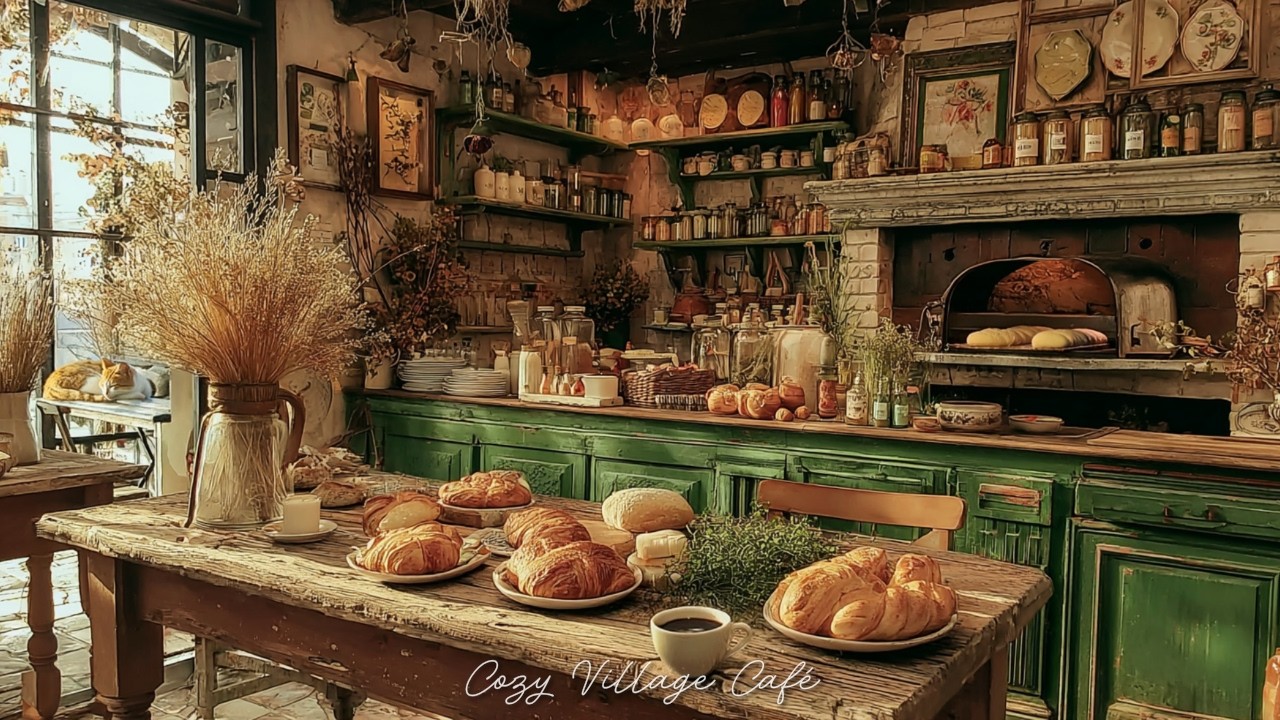 Cozy 1950s Bakery Kitchen Morning | Vintage Jazz & Oven Sounds in a Rustic Café