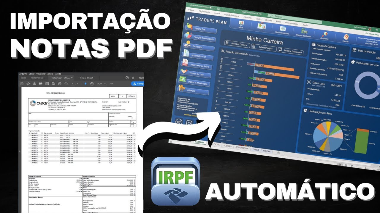 Importação de Notas de Corretagem PDF Completo - Planilha Traders Plan v3.36