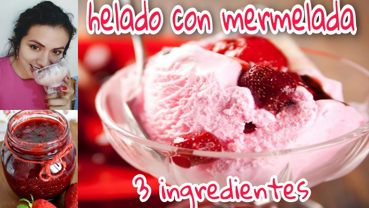 helado de mermelada de fresa/3ingredientes/facil y natural