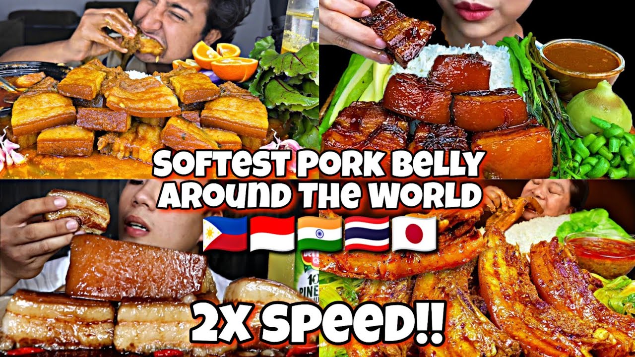 2x speed!!🔥How MUKBANGERS AROUND THE WORLD eats PORK BELLY 🇵🇭🇮🇳🇮🇩🇹🇭🇳🇵 Fast Motion ASMR Compilations