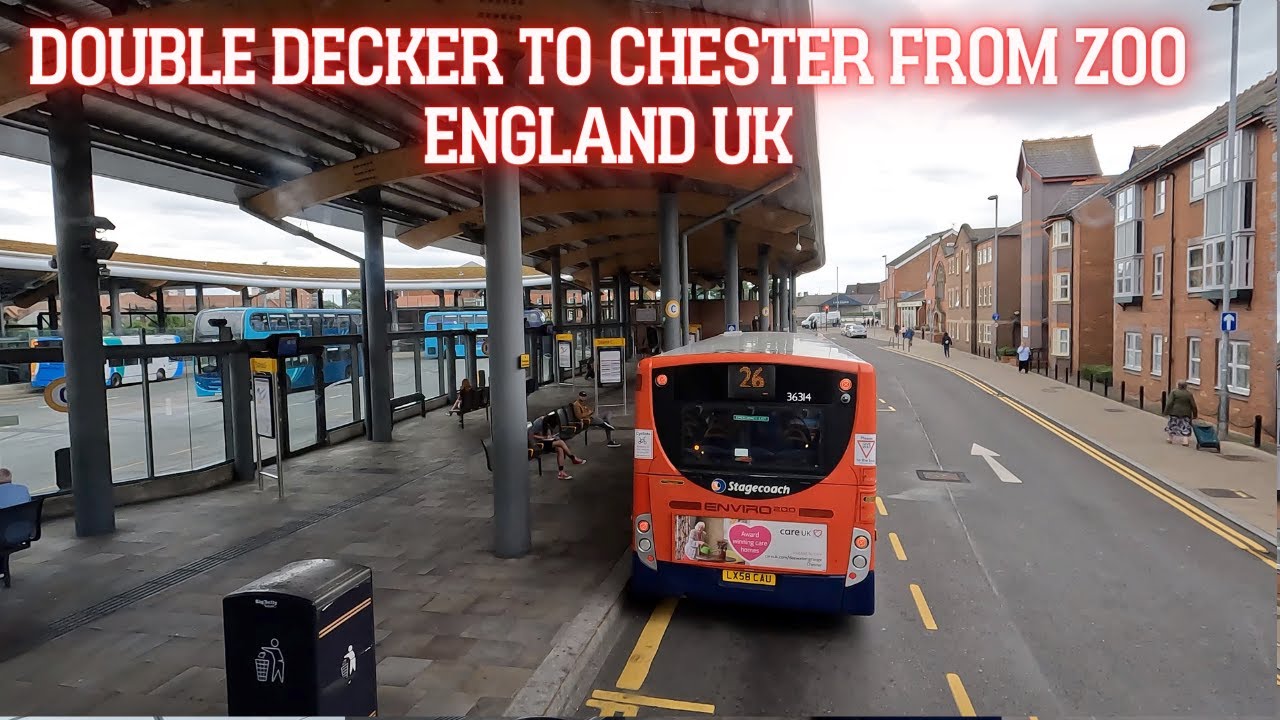 Double Decker no 1 to Chester 1,5 hours from Liverpool. Film from ZOO to Chester terminal.England UK