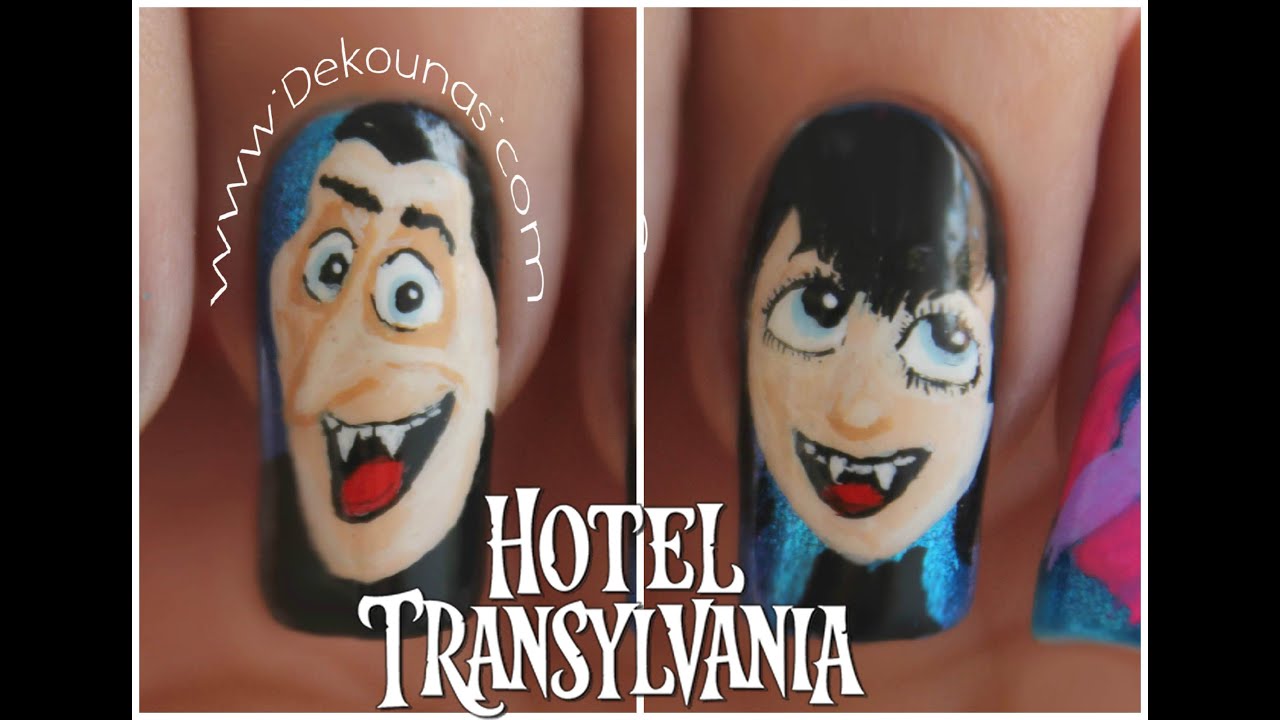 Decoración de uñas Halloween Dracula y Mavis Hotel Transylvania