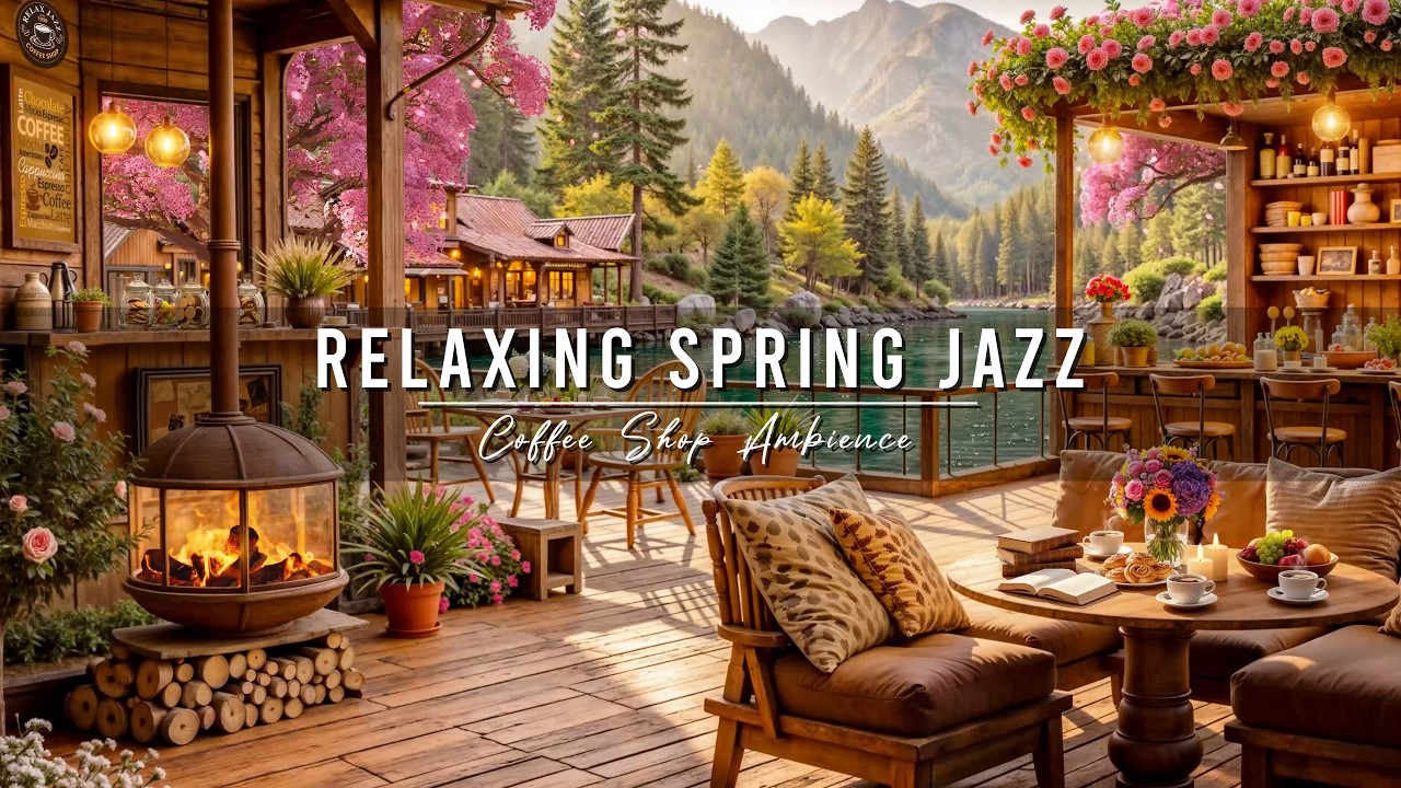 Relaxing Morning Jazz in Lakeside 🌸 Spring Coffee Shop Ambience & Smooth Jazz Instrumental Music