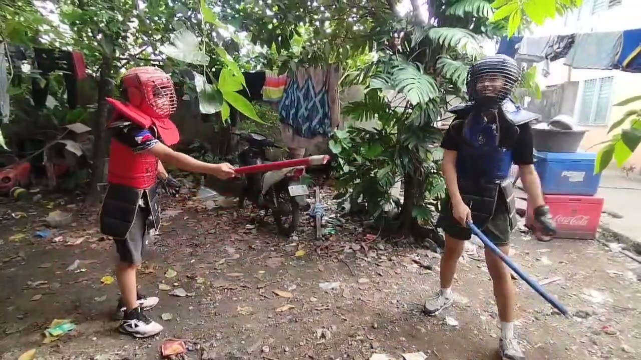Arnis padded stick sparring match with Karl