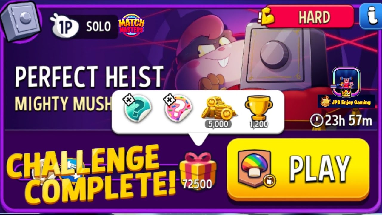 Mighty Mushrooms+Blow'Em Up Solo Challenge Perfect Heist/ 72500 Score /Match Masters