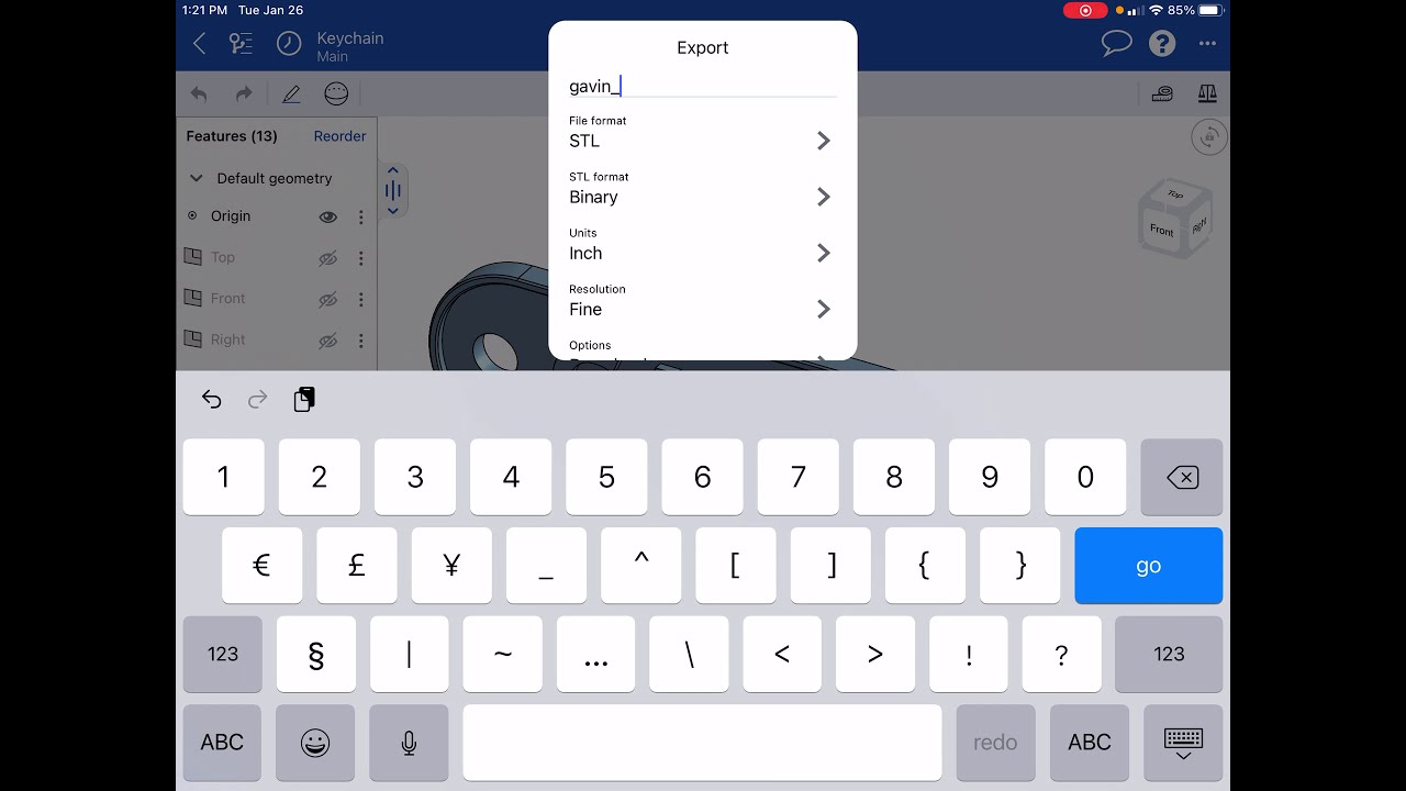 Sharing Files and Exporting STL Onshape on iPad