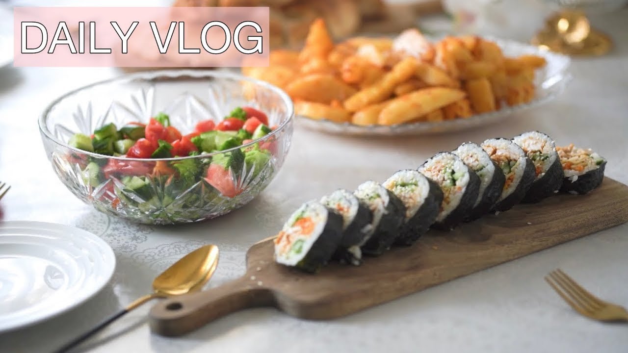 Тихий влог ✨ Готовим кимбаб, тыквенный суп и картошку по деревенски🍙
