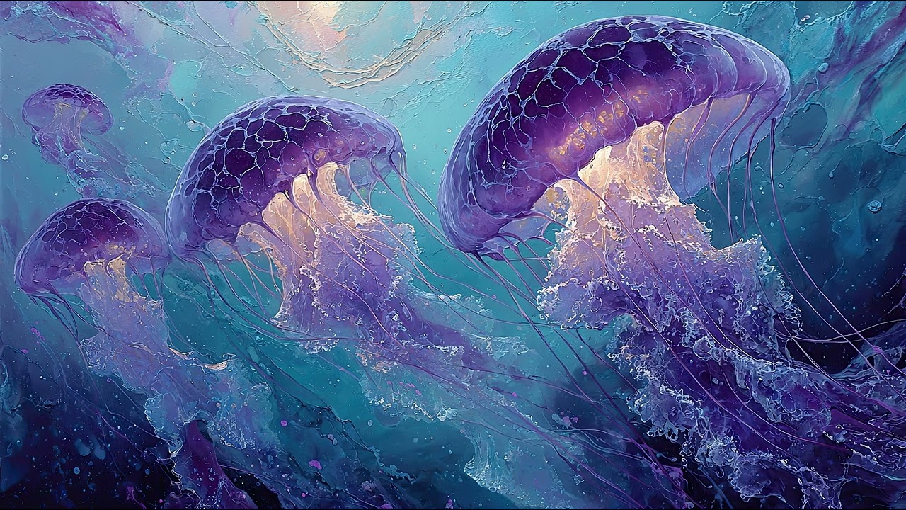 Dreamy jellyfish - magical underwater world. 1 hour 4K TV Wall Art screensaver.