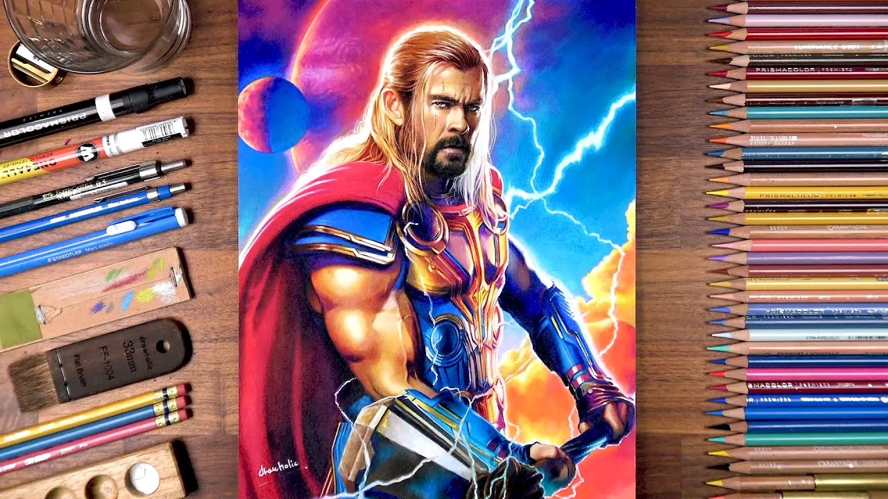 Drawing Thor Odinson using colored pencils | drawholic