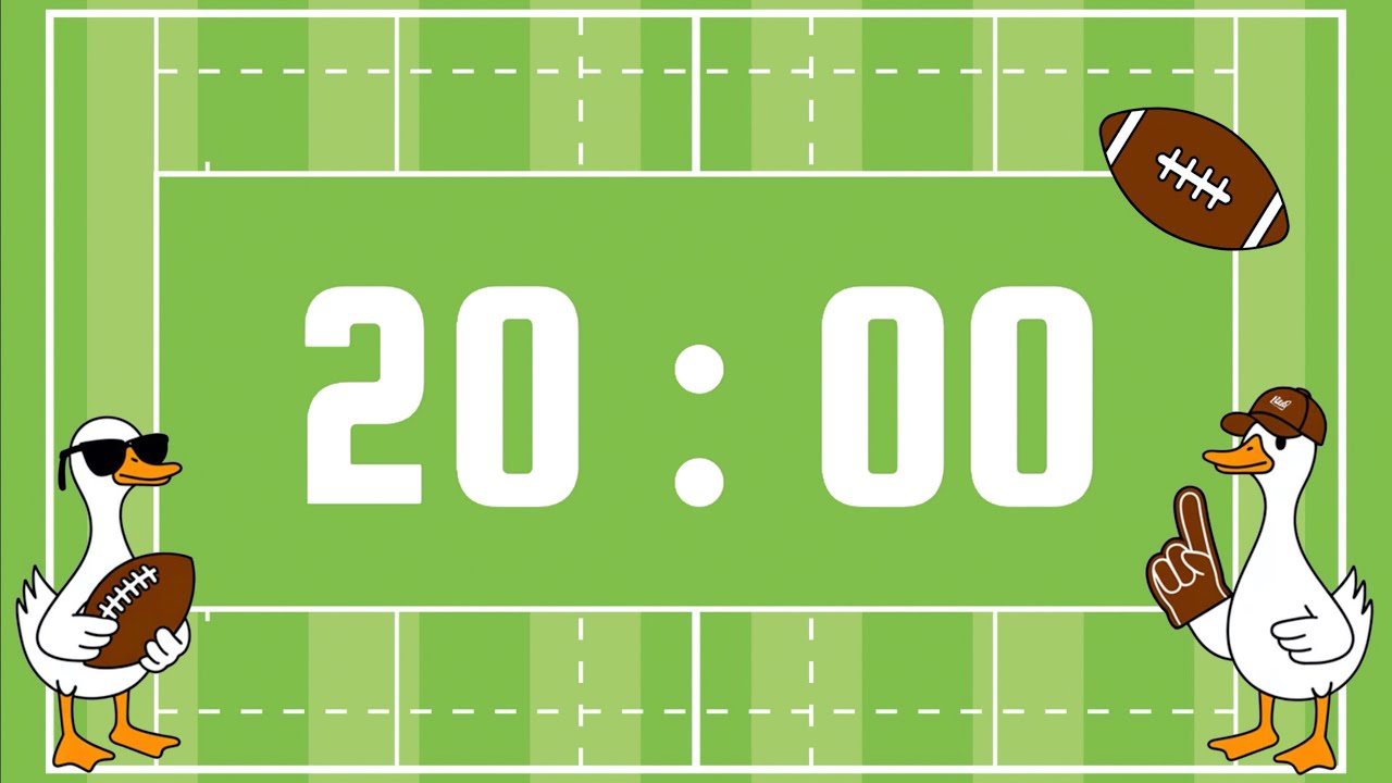 20 Minute Timer | With Alarm Bell & No Music | Silly Goose Football Theme 🏈 💚