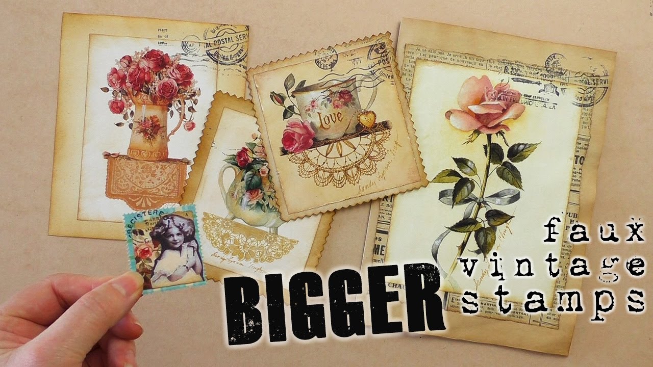 Faux vintage postage stamps BIGGER than most