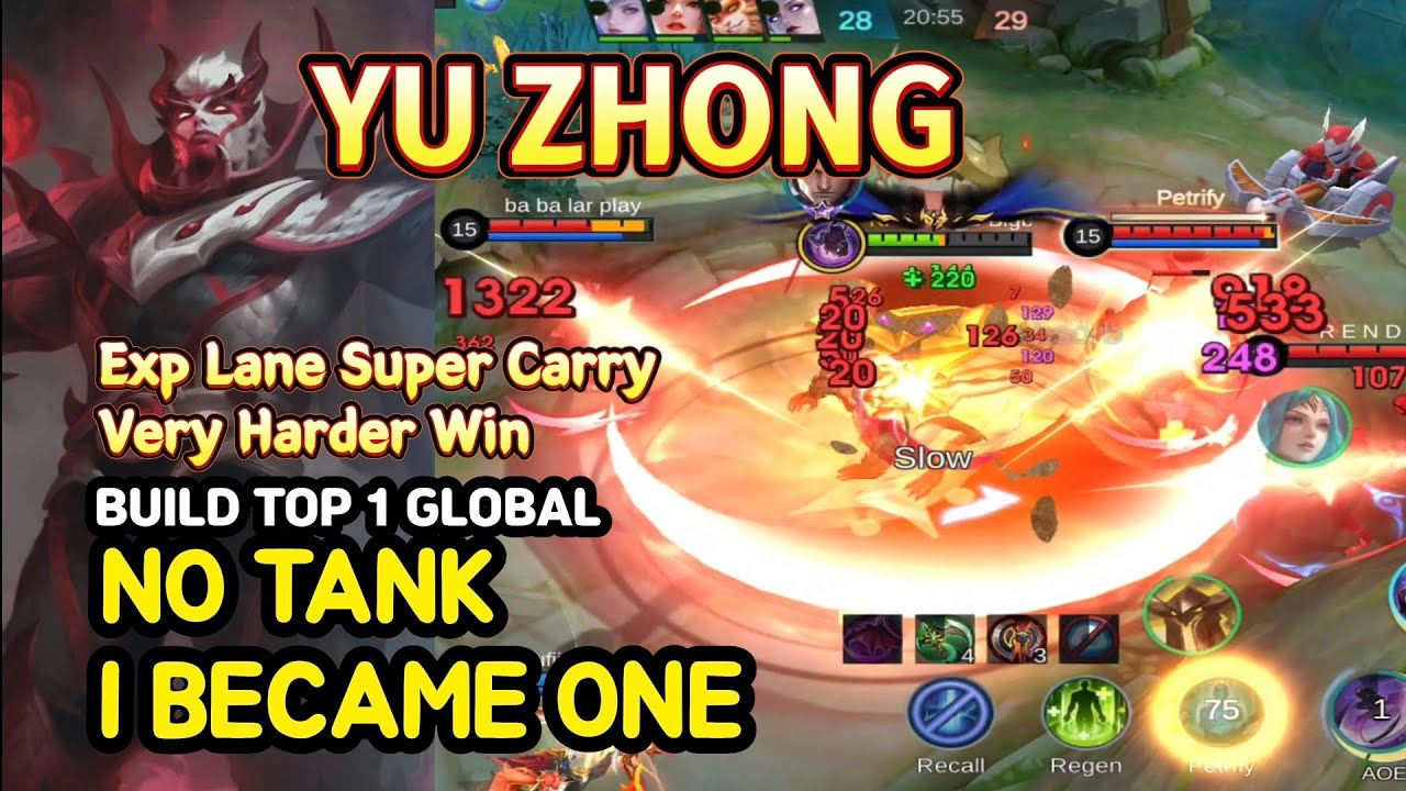 Yu Zhong (Mythical Glory): No Tank Team But I Became One | EXP Lane Carry | BUILD TOP1 GLOBAL | MLBB