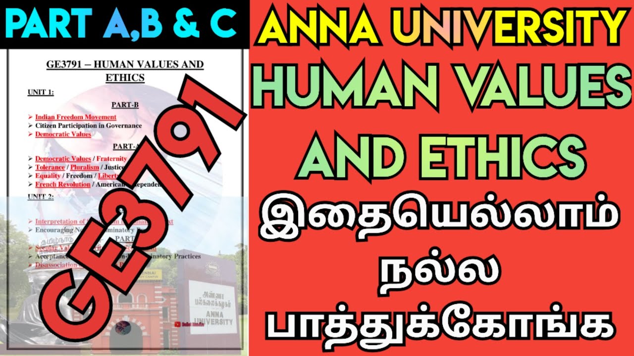 Human Values and Ethics Important Questions Anna University | GE3791 | Human Values & Ethics #ge3791